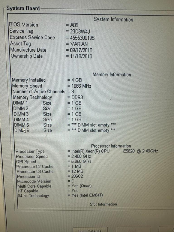 VARIAN Dell Precision T7500 MT Intel Xeon E620 2.4GHz